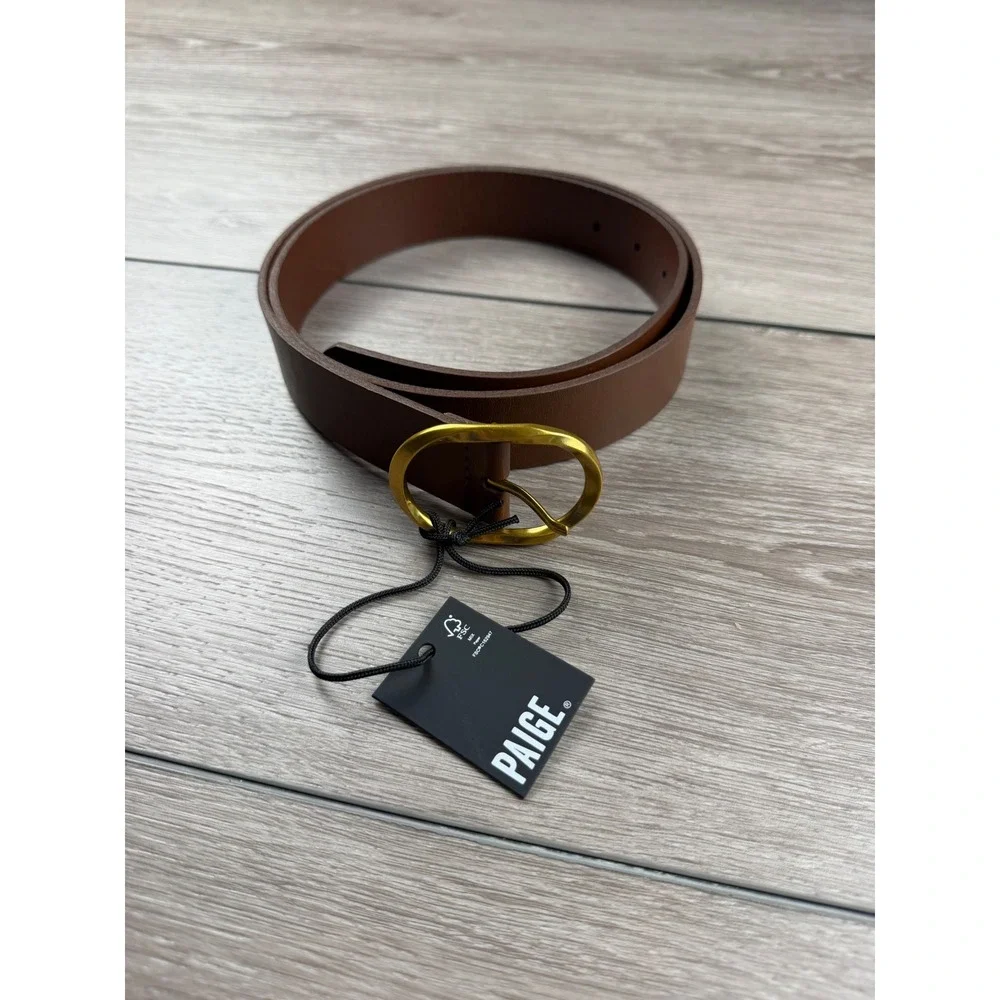 PAIGE Women Belt Genuine Leather Gold Buckle Auburn Brown XL New